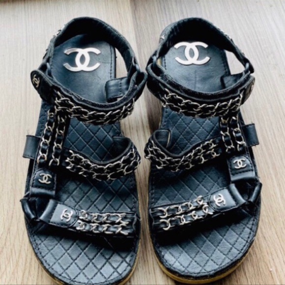 Chanel Chain Strap Sandals Size 39.5 - Picture 5 of 12